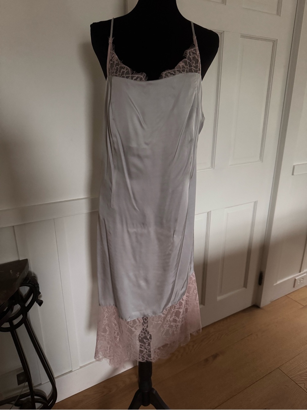 Anthropologie Lavender Slip Dress with Dusty Pink Lace Trim